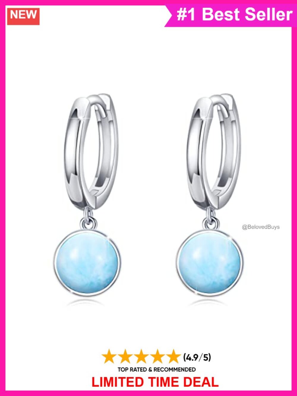 Sterling Silver Larimar Hoop Earrings Small Huggie Drop Dangle